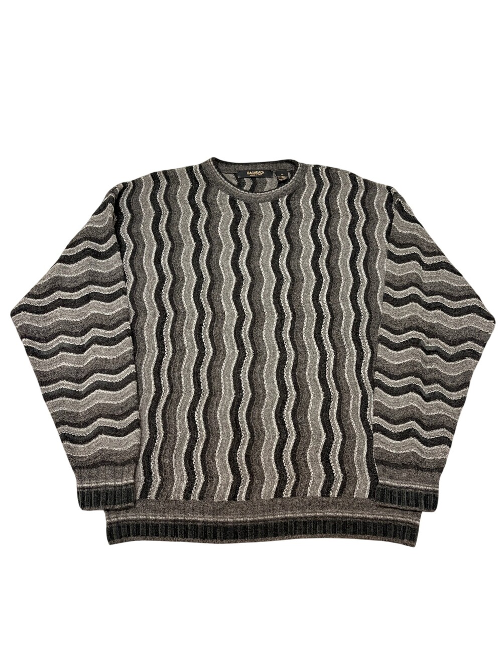 Bachrach Sweater Mens XL Gray Striped Knit Geometric Abstract 3D Pullover Italy
